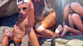 foda ao ar livre ,nas rochas de uma praia paradisiaca e com plateia - foda completa