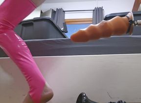 Sissy using fisting dildo to orgasm