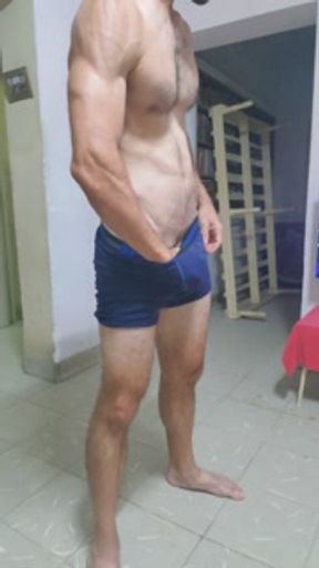 Very strong and intense hunk masturbating