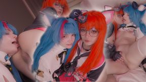 NTE-Big dick femboy Aroma and AmberKawaii cosplay Mint &amp; Nanally rimming and blowjob