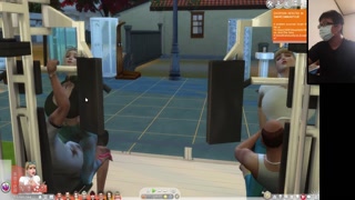 The Sims 4:6 people gym weightlifting machine training sex
