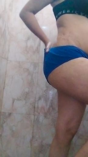 Desi girl with big boobs and juicy ass in bathroom