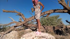 Cute doll in anal plug dress and sandals gets to her favorite trunk and masturbates delicious just
