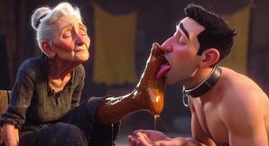 Submissive Slave Licking Wrinkled Feet of Old Ladies