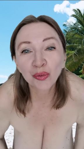 Sexy Granny in Bikini Teasing by Huge Tits