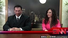 Big-titted boss babes Ariella, Nikki, and John get down in the office