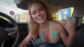Beautiful blonde milf gives rough blowjob in public