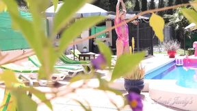 Lynna Nilsson, the hot blonde MILF neighbor, sucks your cock by the pool