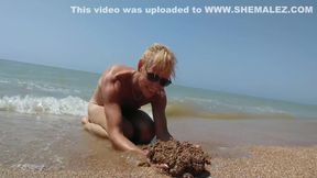 Alexa Cosmic Shemale Naked On The Beach Getting Messy With Sand And Swimming In The Sea