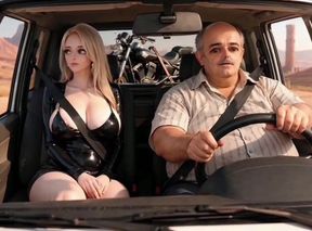 Busty Blonde Rider Get Help by Old Fat Man, She Enjoy His Cock Very Much