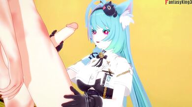Mint blue hair blowjob POV anime hentai big tits