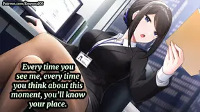 Office boss dominates and humiliates with her feet