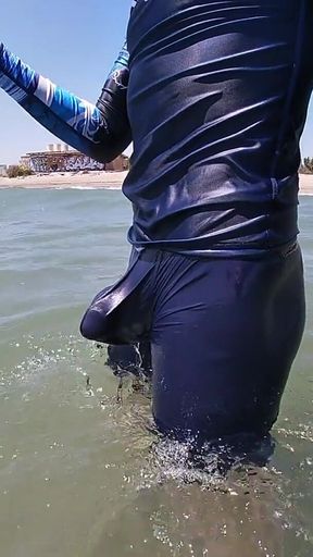 Surfer Gets Erect in His Lycra for the Pleasure of the People