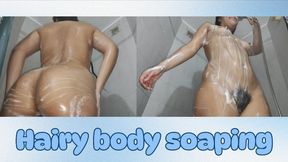 Hairy body shower and soaping