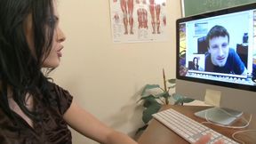 Jennifer wears lingerie as she spreads her legs and gets fucked on the desk