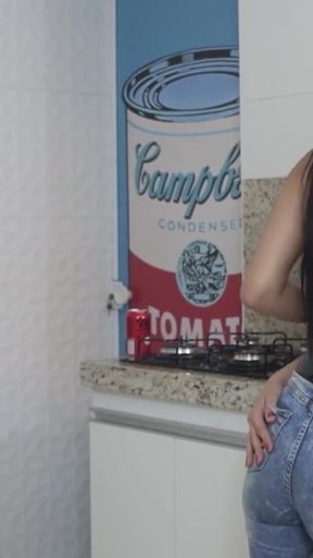 Two Girls Rubbing Each Other in Jeans in Intense Kisses