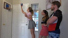 Two babes gettin' court-side nasty in a steamy indoor hoop show