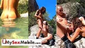 ”French lesbian girls w Angel Emily on river side”