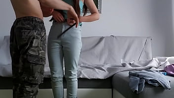 Intende and passionate lovemaking on the sofa with beautiful teen girlfriend