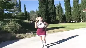 Teen cheerleader's wet pussy eagerly awaits a big penis