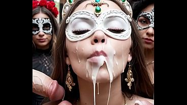 Futanari orgy and bukkake at the Venice carnival - AI Porn