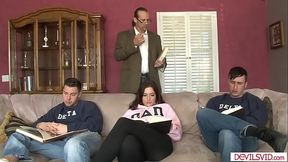 Teen girl double penetrated by classmates and old teacher