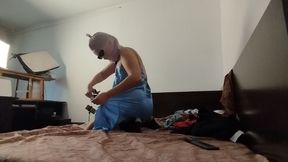 Amateur Woman Has Fun Trying on Clothes and Cutting Them.