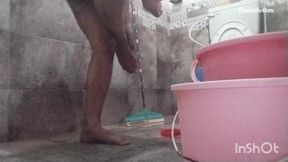 RETURNING FROM OFFICE SELF CLEANING IN BATHROOM
