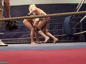 Angel Long and Cathy Heaven are having fun fucking each other on a boxing ring
