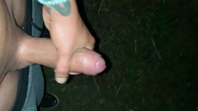 Horny Cumshot Backyard at the Night