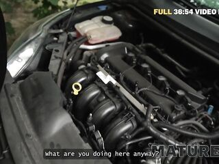 MATURE4K. Older slut Texas Patti is screwing on top of her car in front of her spouse