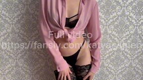 Sloppy blowjob and footjob in stockings and heels in front of my husband &mdash;  my lover came all over my