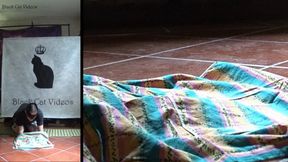 hands trampling in flat studded sandals featuring Alice (two cameras)