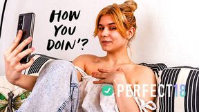 Shaved 18yo Lexy Harris rubs her busty slit to orgasm