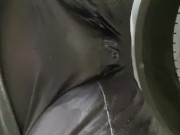 Desperate leggings pee while pumping fuel
