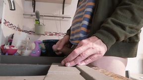 Jerking, Cumming and Pissing Into the Kitchen Sink