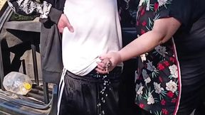 Neighbourly MILF gives stroke session and blowjob in public