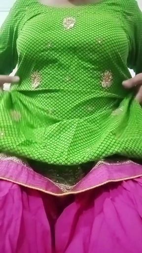 Indian Gay Crossdresser Bottom Gaurisissy Real XXX Homemade Sex in Green Salwar Kurta Just Like a Housewife