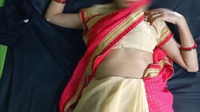 Sexy beautiful pink saree lady fucking in night