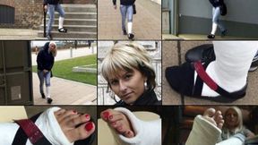 Yvette Term SLC with Toe Sock Gimping Around Town in Cast Sandal & Airing Out Toes (in HD 1920X1080)