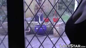 English granny gives blowjob before interracial banging