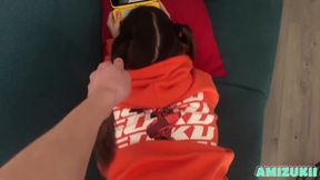 Stepsister with pigtails and deepthroat skills