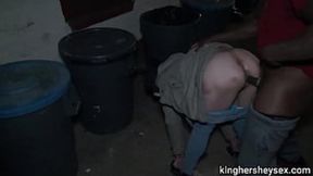 Trashy Alleyway Threesome: Fucking a Hooker Behind the Dumpster &mdash;  Caught on Camera
