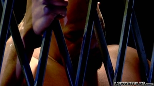 Asa Akira gives an amazing blowjob to a black cock behind the bar grills