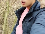 Twink cums on a chair used for fuck at cruising area