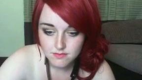 Bright red haired BBW with fantastic big boobies practices bondage