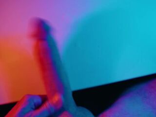 Jerking off my Large White Wang below colored lighting ????