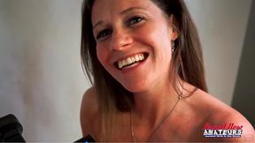 brunette milf hottie julia finger fucks her pussy and sucks a cock!