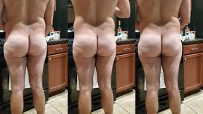 naked man showing ass while cooking