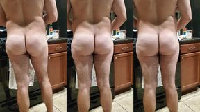 naked man showing ass while cooking